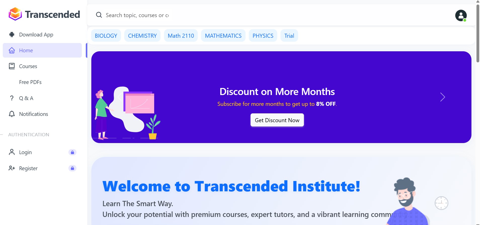 Transcended Institute E-Learning WebApp